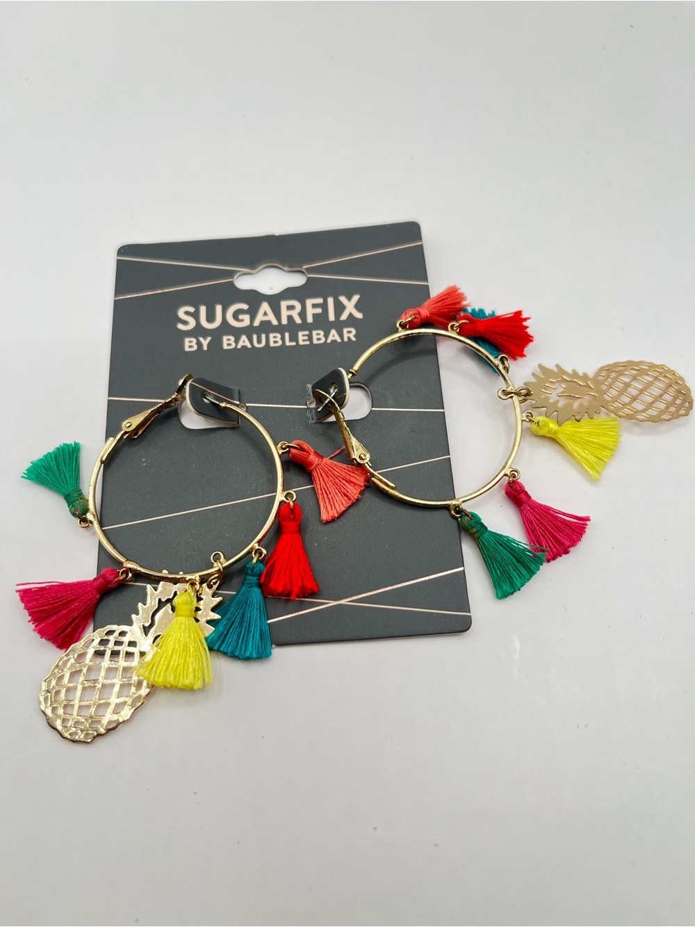 Baubelbar Sugarfix New Gold Pineapple Hoop Earrings with Multicolor Tassels